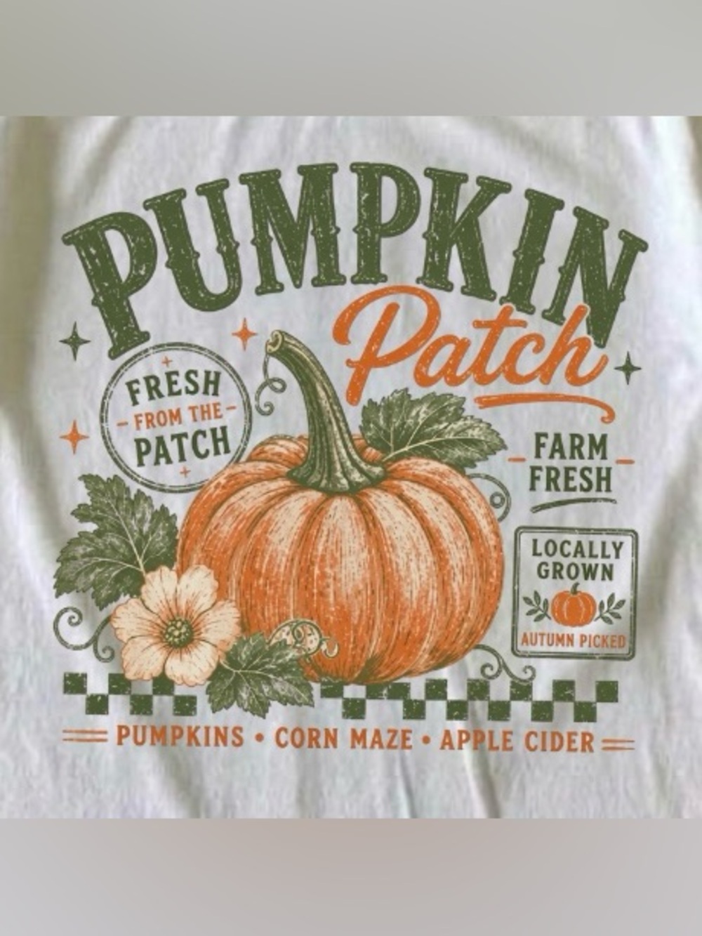 Pumpkin Patch Graphic Tee Fall Autumn - White with Orange & Green - Picture 2 of 6